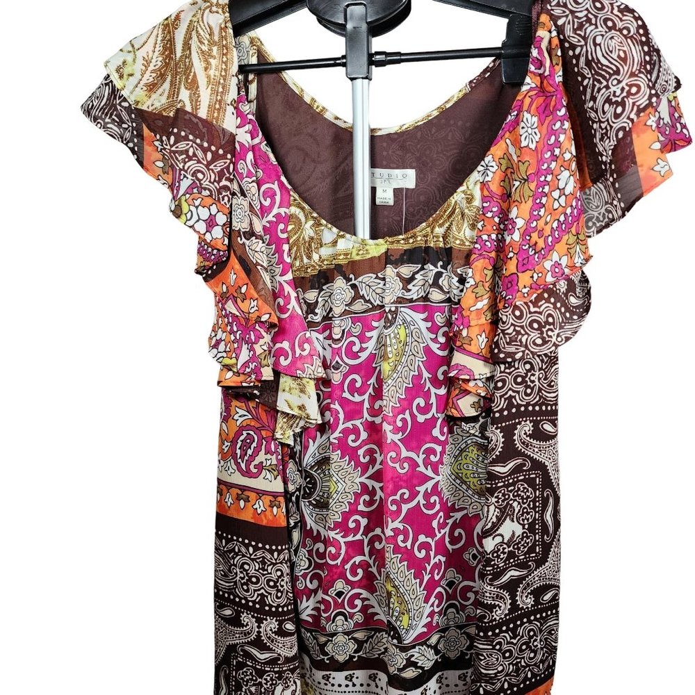 Studio JP Multi Color Scoop Neck‎ Butterfly Sleeve Blouse Large